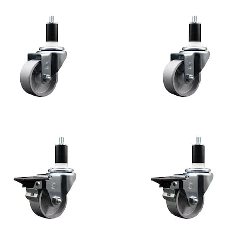 Service Caster 3'' Semi Steel Wheel Swivel 1-3/8'' Expanding Stem Caster Set 2 Brakes, 4PK SCC-EX20S314-SSS-2-PLB-2-138